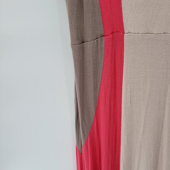 Monteau Maxi Tank Dress Womens M Beige Red Tan Color Block V Neck Sleeveless - Picture 8 of 12
